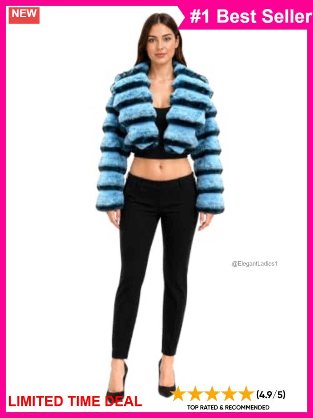 Faux Chinchilla Cropped Puffer Jacket Short Winter Coat Hook Eye Women